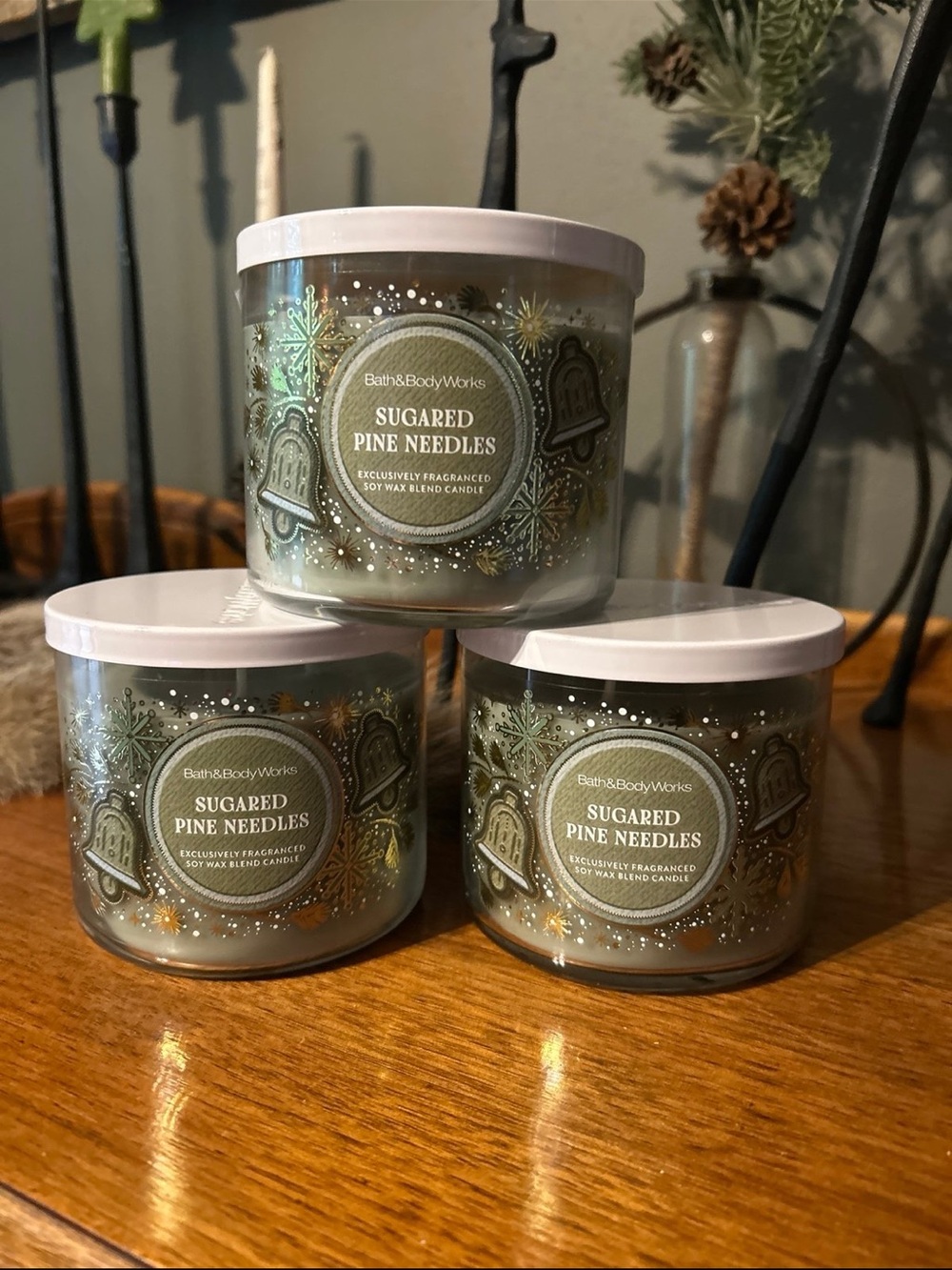 Bath & Body Works Sugared Pine Needles 3-Wick Jar Candle - lot of 3